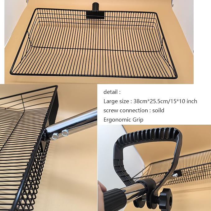 15 Inch Large Chicken coop Scoop with Ergonomic Grip Adjustable Long Handle (24-64") Chicken Poop Scooper Sifting Shovel rake Stainless Steel Metal coop Scoop (L/15 INCH)-PurrikoPets