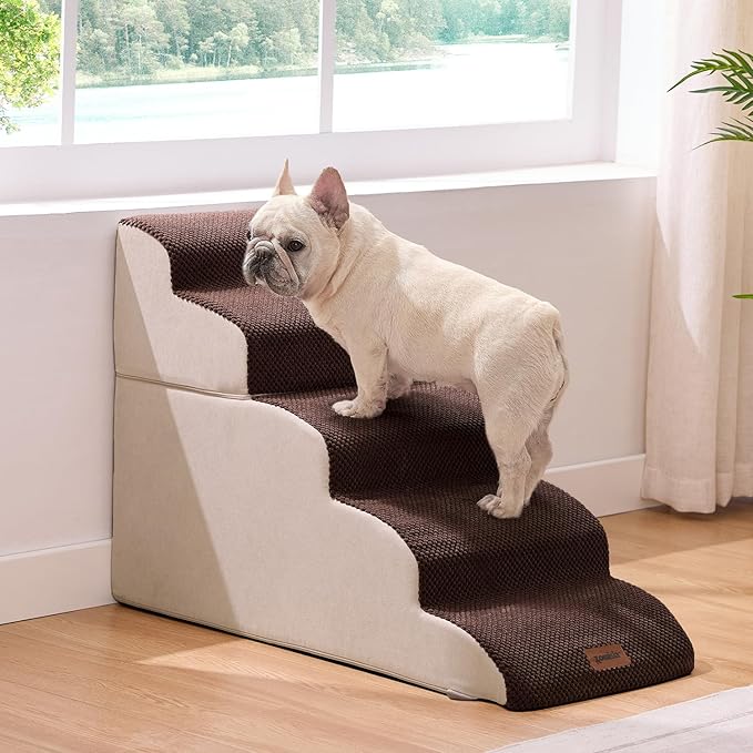 Dog Stairs for High Beds - Pet Stairs Ramp for Couch, 35D Foam Dog Steps for Small to Large Pets, with Non-Slip Bottom Brown, 5 Steps-PurrikoPets
