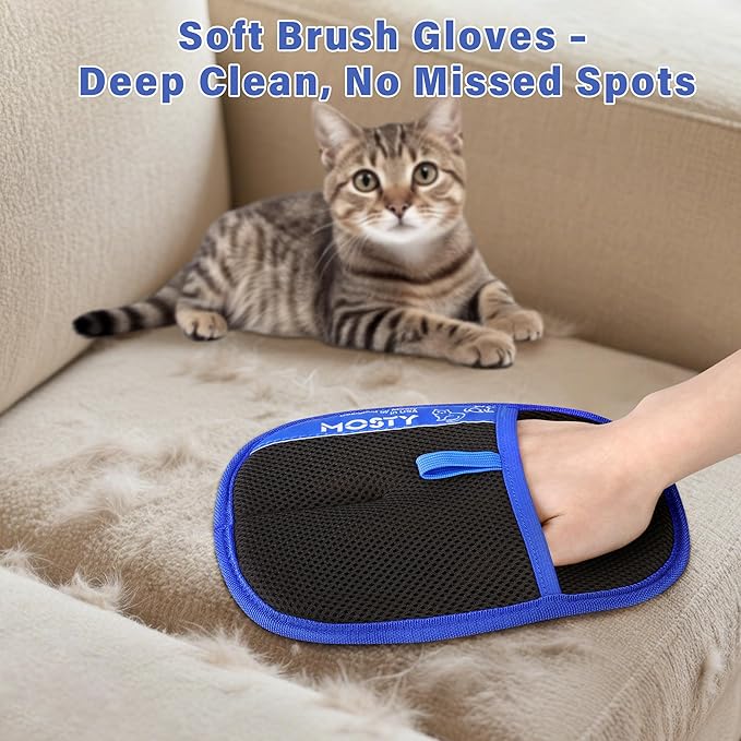 2Pcs Pet Hair Removal Glove,Double Sided Electrostatic, Reusable Cat & Dog Hair Remover Mitt for Furniture, Couch, Carpet, Car Seat, Quick Cleaning Grooming Glove-PurrikoPets