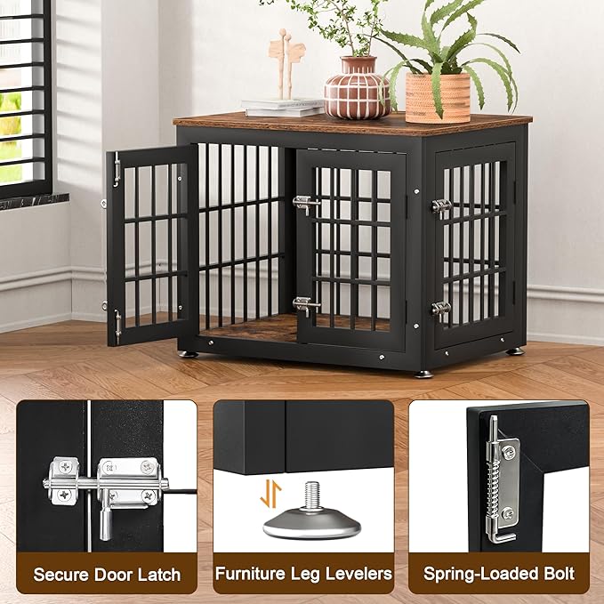 26 Inch Heavy Duty Dog Crate Furniture for Small Dogs, Decorative Pet House End Table, Wooden Cage Kennel Furniture Indoor, Rustic Brown-PurrikoPets