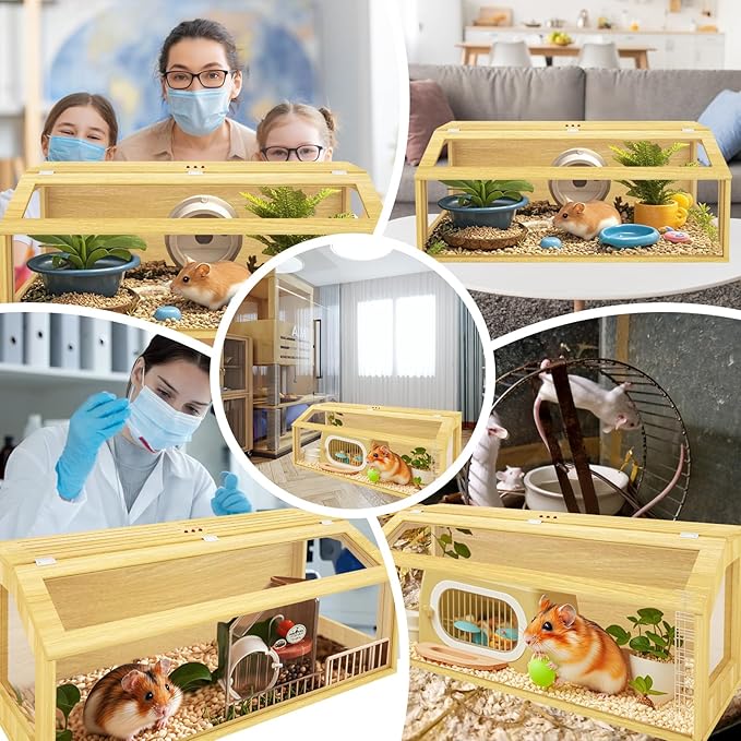 48" Large Hamster Cage, Chewproof Gerbil Cages and Habitats, Openable Top Roof Window with Silencing Pad, Wooden Guinea Pig Cage for Small Animals, Dwarf and Syrian Hamster, 40 x 20 x 20 Inches-PurrikoPets