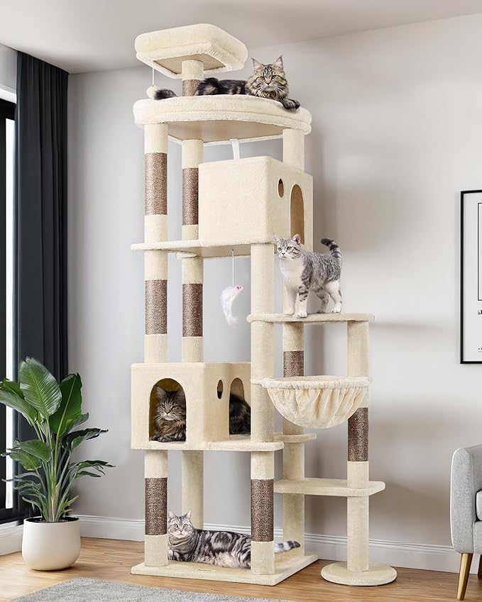 Globlazer Giant Cat Tree, 83 inch Cat Tree for Indoor Cats Large Adult, XXL Cat Tower with 9 Scratching Posts for 20lb+ Heavy Duty Large Adult Cats, F83, Beige-PurrikoPets