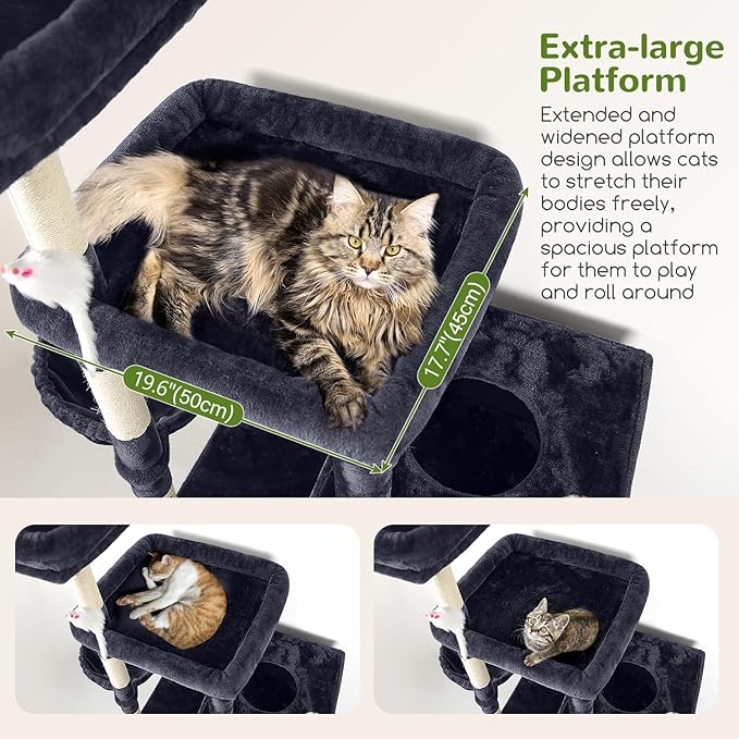 Globlazer Extra Large Cat Tower, 81-inch Tall Cat Tree for Big Cats 20 lbs, XXL Heavy Duty Cat Scratching Tower for Indoor Adult Cats with 3 Cat Condos, 8 Scratching Posts, F81, Dark Grey-PurrikoPets