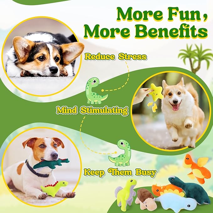 20-Pack Adorable Dinosaur Puppy Toys – Distinct Dino-Themed Squeaky Dog Toys for Small Dogs to Keep Them Busy, Interactive Chew Toys for Mental Stimulation & Gentle Teeth Cleaning-PurrikoPets