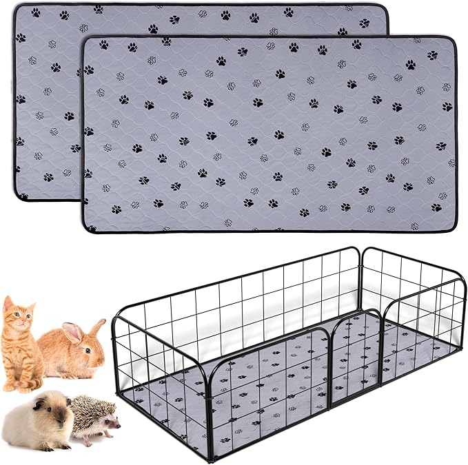 Fostanfly Non-Slip Washable Pee Pads for Dogs, 2 Pack 24"x47" Guinea Pig Cage Liner Ultra-Absorbent and Leak-Proof for Small Animal Guinea Pigs Rabbit Bunny Hamster-PurrikoPets