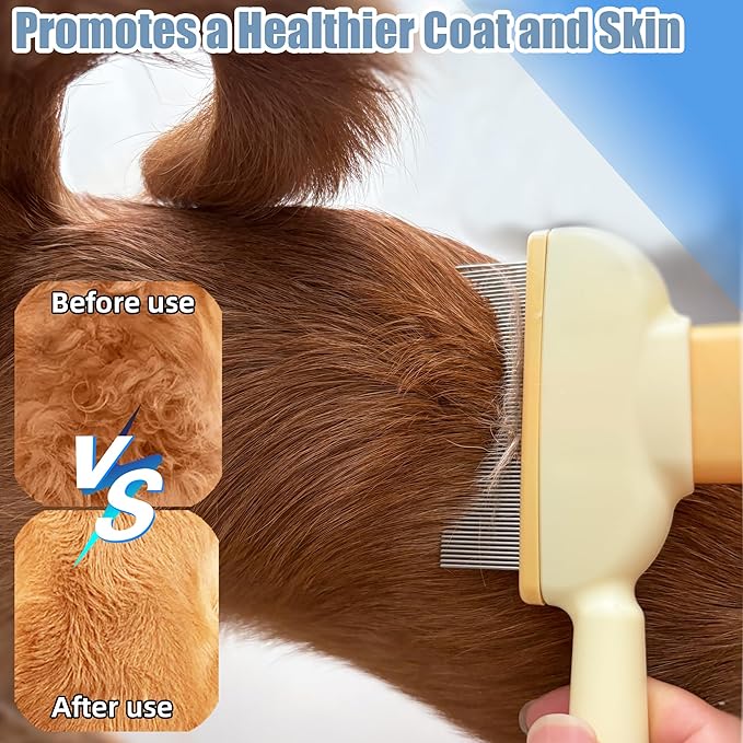 Flea Comb for Dogs and Cats with Release Button Fine Tooth Dog Comb for Grooming Massaging and Cleaning Remove Fleas Eggs Pet Hair Removal for Short and Long Hair 2 Pack-PurrikoPets
