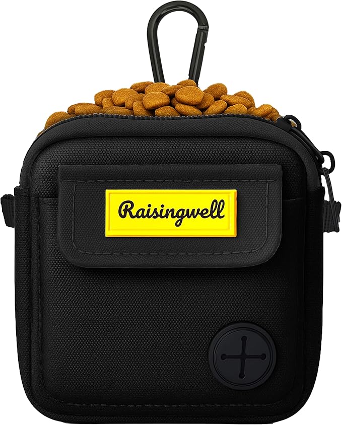 Dog Treat Pouch for Pet Walking and Training with Clicker, Poop Bags, and Three Bags Design Small Fanny Zipper Pack Holder for Puppy Snack Dispenser Kit for Leash and Outdoor Use (Black)-PurrikoPets