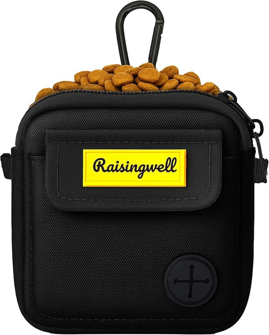 Dog Treat Pouch for Pet Walking and Training with Clicker, Poop Bags, and Three Bags Design Small Fanny Zipper Pack Holder for Puppy Snack Dispenser Kit for Leash and Outdoor Use (Black)-PurrikoPets