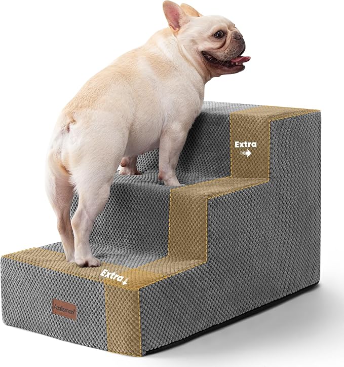 Dog Stairs for Small Dogs & Cats,3-Step Extra Wide Non-Slip Pet Steps for Couch Sofa and Chair,Grey,15.7" H-PurrikoPets