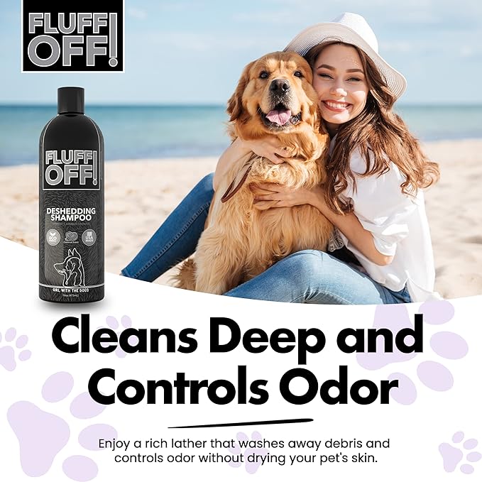 Fluff Off! by Girl With The Dogs, Natural Deshedding Dog & Cat Shampoo, 16 Oz, Made in USA, 8 Wks+-PurrikoPets