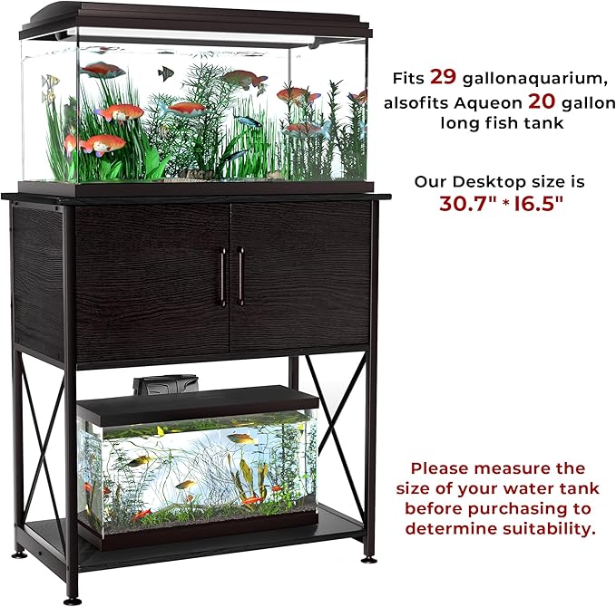 20-29 Gallon Aquarium Stand Metal Frame Fish Tank Stand with Cabinet Storage, for 20 Gallon Long Aquarium,30.7" L*16.5" W Tabletop,330LBS Capacity Black PG01YGB-PurrikoPets