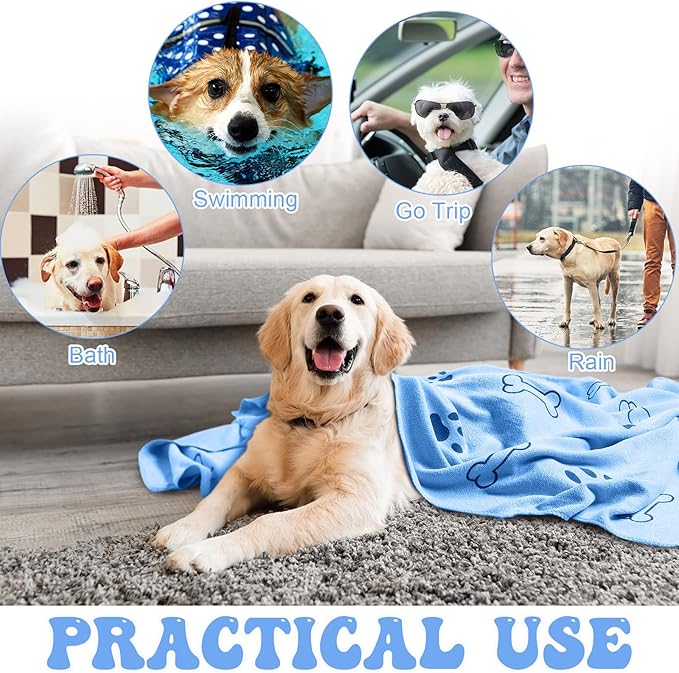 8 Pcs Dog Towels Pet Bath Drying Towels 55 x 28 Inches Large Absorbent Microfiber Quick Fast Drying Soft Beach for Lightweight Cat and Puppy Shower Essentials Cleaning Accessories(Blue)-PurrikoPets