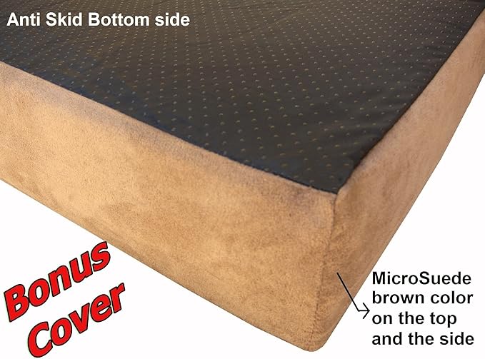 Dogbed4less Luxury XXL Orthopedic Memory Foam Dog Bed for Extra Large Dogs with Durable Waterproof Internal Case, Removable Washable Denim Cover and Bonus Pet Bed Spare Cover, 55X37X4 Inches, Brown-PurrikoPets