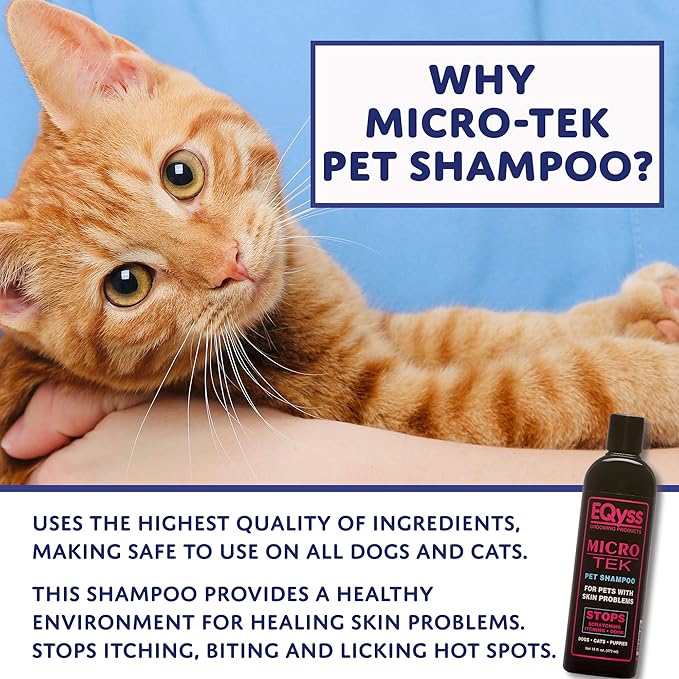 EQyss Micro-Tek Pet Shampoo - Stops Scratching, Itching, Biting, or Licking Hot Spots. Perfect for Pets with Skin Problems. 16 oz-PurrikoPets