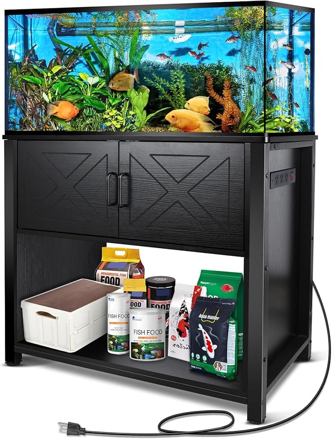 40 Gallon Tank Stand with Cabinet and Power Outlets, Heavy Duty Metal Aquarium Stand for 40-50 Gallon Breeder Tank, Turtle Tank, Double Terrarium Stand, 660LBS Capacity, Black-PurrikoPets