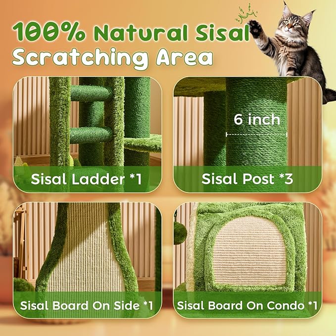 80.3'' Modern Cat Tree, Tall Cat Tower for Indoor Cats Adults, Luxury Climb Tower with Scratching Post, Heavy Duty Cat Condo with Ladder, Toys, Double Sided Mat, Lotus Perch for Multi-Cat Families-PurrikoPets