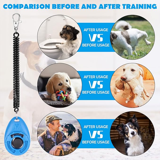 Dog Training Clicker with Wrist Strap - OYEFLY Durable Lightweight Easy to Use, Pet Training Clicker for Cats Puppy Birds Horses. Perfect for Behavioral Training 2-Pack (Red and Blue)-PurrikoPets