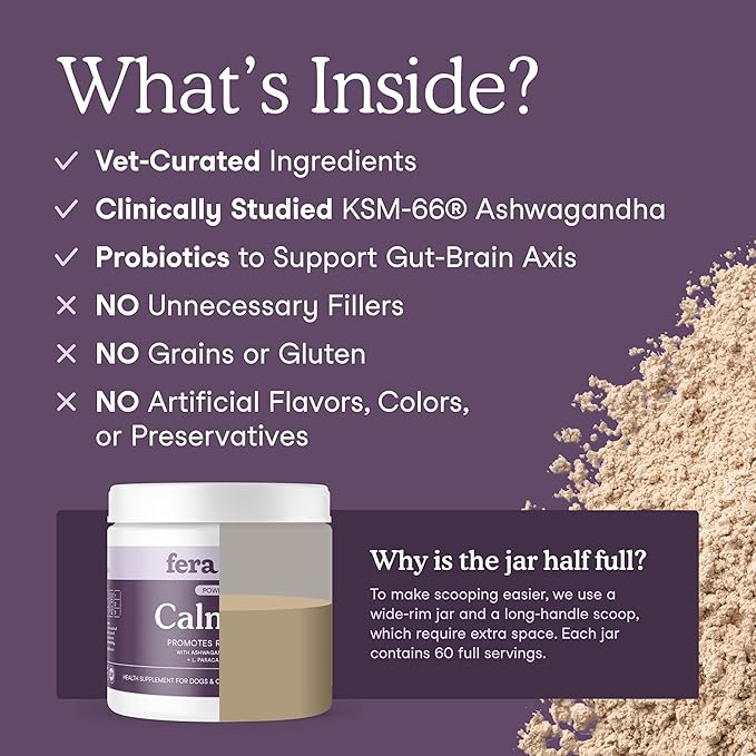 Fera Pets Calming Supplement for Dogs & Cats with Probiotics, L-Theanine, and Ashwagandha - Supports Anxiety Relief - Promotes Relaxation - 60 Scoops-PurrikoPets