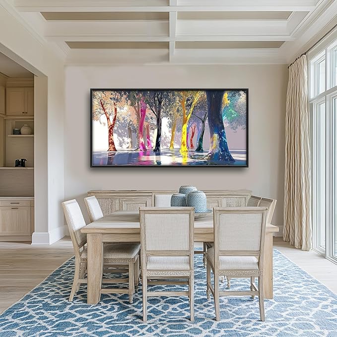 Framed Large Trees Wall Art for Living Room, Oversized Abstract Forest Wall Decor Colorful Nature Canvas Painting Modern Artwork Home Decoration for Living Room Bedroom Dining Room Office 60"x30"-PurrikoPets