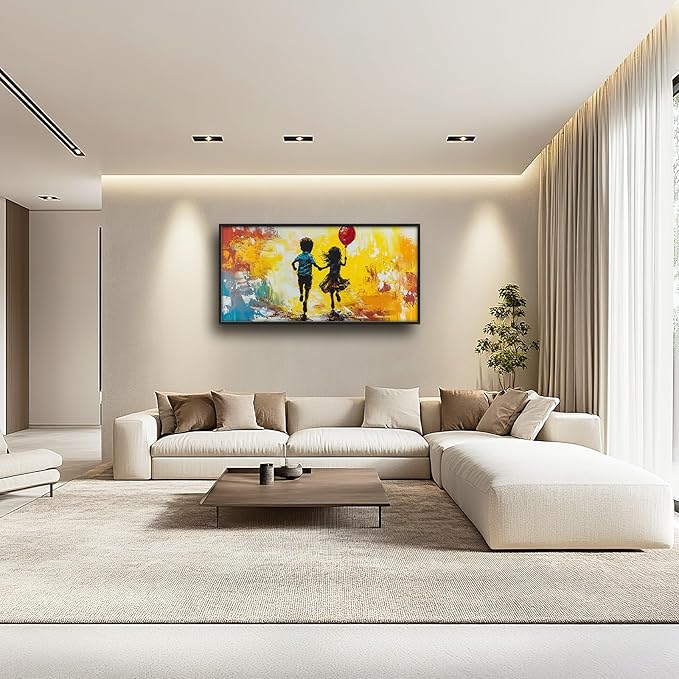 Framed Large Banksy Wall Art for Living Room, Oversized Colorful Graffiti Children Wall Decor, Peaceful Canvas Painting Pictures Modern Artwork Home Decoration for Living Room Bedroom 60"x30"-PurrikoPets