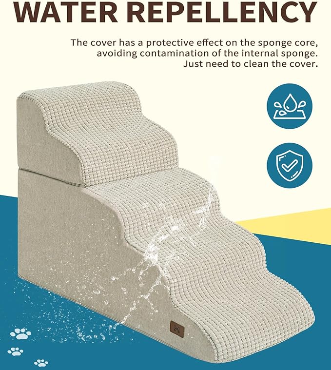 Dog Step for Bed, Dog Stair 5-Step 35D Pet Stair 19.7" H for High Bed or Sofa Non-Slip Balanced Pet Step Indoor, Beige-PurrikoPets