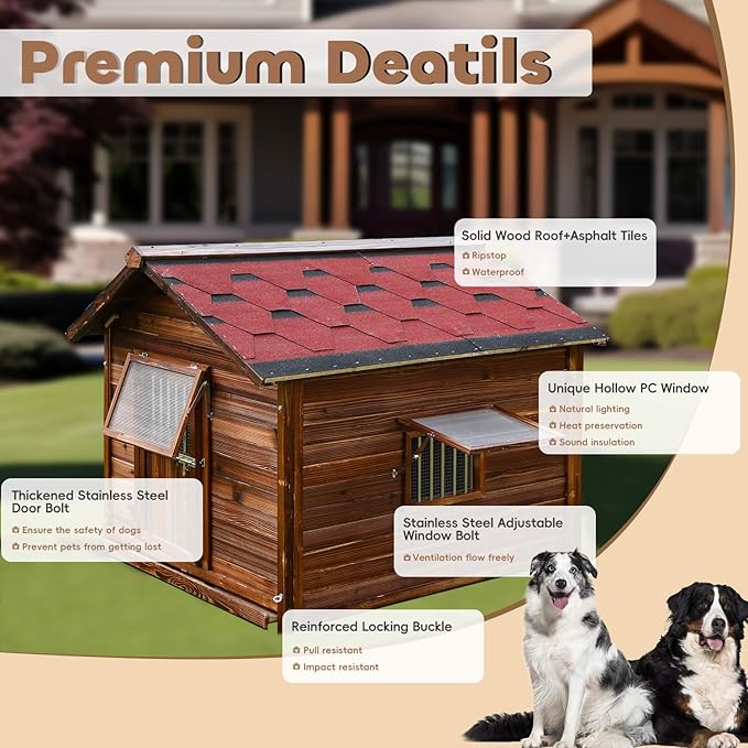 Dog House Outdoor for Large Breed Dogs with Removable Floor&Roof,Warm Big Dog Houses for Medium Dogs,Heavy Duty Indoor Pet House,5XL-68.11"(D) X 54.33"(W) X 58.27 "(H)-PurrikoPets