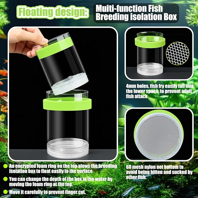 2 Pcs Breeder Box for Fish Tank Aquarium Breeder Separation Net Breeding Box with Suction Cup for Small Fish Shrimp Clownfish Guppy(Green,L)-PurrikoPets