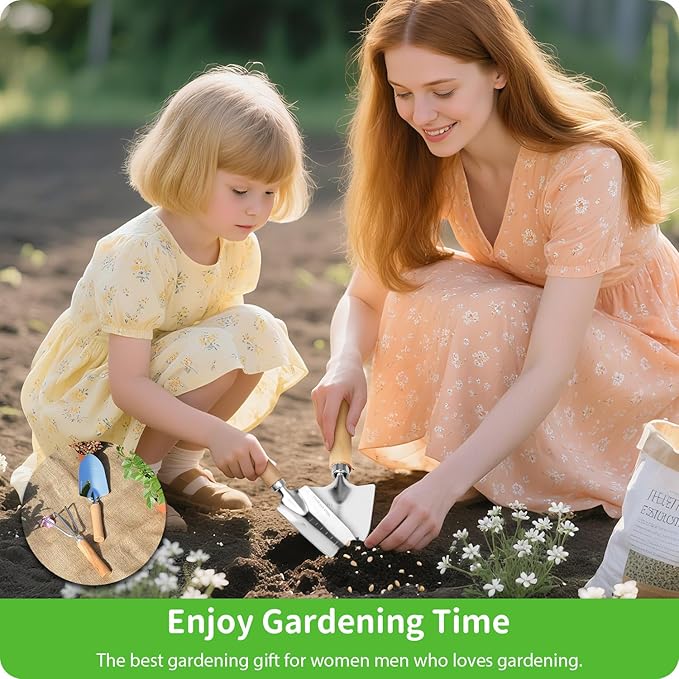 Garden Tool Set, 2 Pieces Stainless Steel Heavy Duty Garden Tools, Gardening Kit with Wooden Handle Garden Hand Tools, Durable Garden Tools for Gardening, Gardening Gifts for Women Men-PurrikoPets