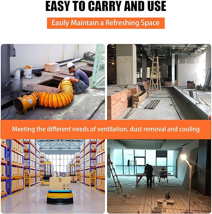 8-Inch High-Velocity Portable Utility Blower Fan, Industrial Exhaust Fan with 33ft Flexible Duct Hose, 3150 RPM Low-Noise Ventilator for Basements, Workshops, Warehouses, and Confined Spaces-PurrikoPets