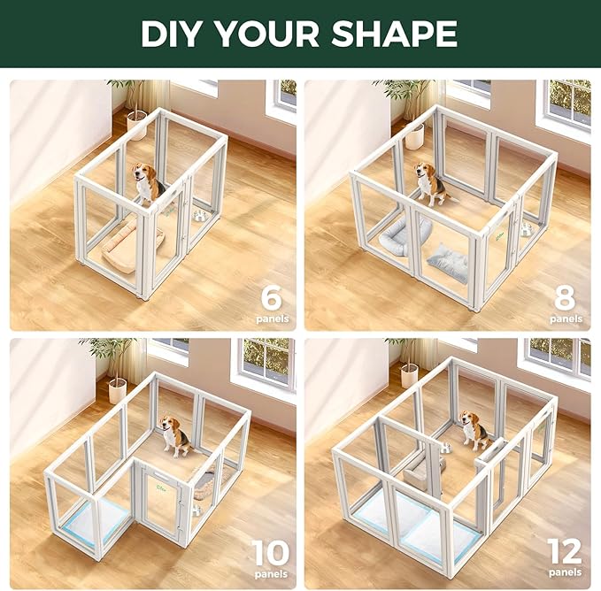 FXW AuraSpace Acrylic Indoor Unleashed Dog Playpen for Medium Dogs, 35 Inch, 8 Panels, White-PurrikoPets