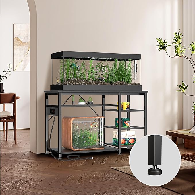 55-75 Gallon Fish Tank Stand: Heavy Duty Aquarium Stand with Power Outlets and Cabinet for Fish Tank Accessories Storage - Metal Frame, 1200LBS Capacity, Suitable for Fish & Reptile Terrariums-PurrikoPets