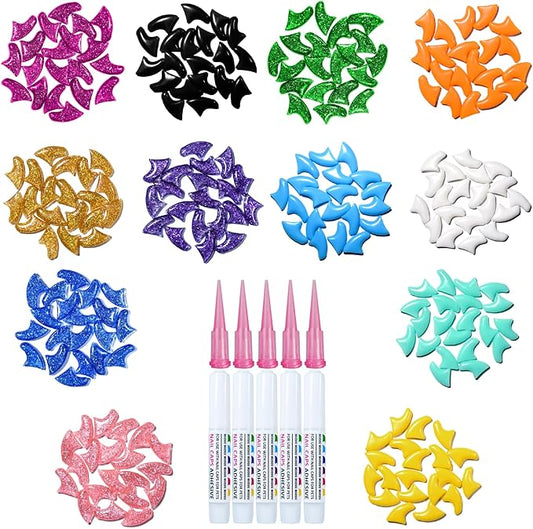 10x Colors / 100 pcs Cat Nail Caps | Cat Claw Covers with Adhesives and Applicators | Alpha (M)-PurrikoPets