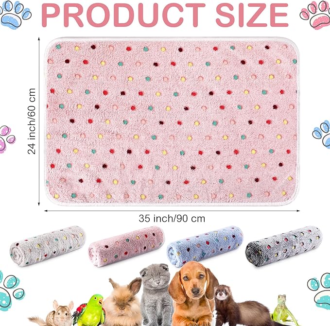 4 Pcs Waterproof Guinea Pig Blankets Washable Small Animal Fleece Bedding Absorbent Guinea Pig Cage Liners Reusable Pet Pee Pad Sleep Mat Pad Cover for Hamster Ferret (Colorful Dot,35 x 24 Inch)-PurrikoPets