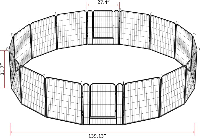 Dog Playpen, Outdoor Dog Fence, 16 Panels, 32" H Dog Pen for Medium/Small Dogs, Heavy Duty Metal Pet Fence with Gate, Portable Dog Fence for RV Camping and Yard (Black)-PurrikoPets