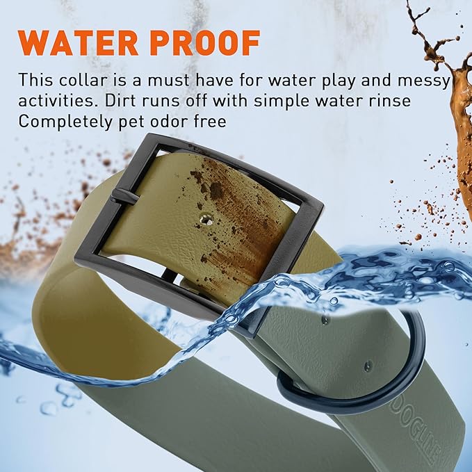 Dogline Biothane Waterproof Dog Collar Strong Coated Nylon Webbing with Black Hardware Odor- Proof for Easy Care Easy to Clean High Performance Fits Small Medium or Large Dogs, Olive Drab Green-PurrikoPets