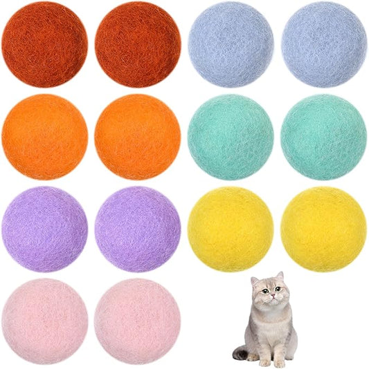 14 PCS Wool Cat Ball Toys, Quiet Play Felt Cat Ball Toys Kitty Kicker Exercise Toy, Fun Colorful Kitty Kitten Toy for Interactive Kitten Balls for Indoor 1.2in-PurrikoPets