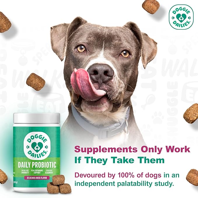Doggie Dailies Probiotics for Dogs, Advanced Probiotics with Prebiotics, Promotes Digestive Health, Supports Immune System & Overall Health, Duck Flavor, 225 Chews-PurrikoPets