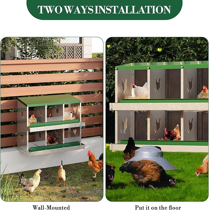6 Hole Chicken Nesting Box with Roll Out Egg Tray, Rustproof & Ventilated Chicken Laying Boxes for Hens, Chickens, Ducks | Easy-Clean Poultry Coop Accessories-PurrikoPets