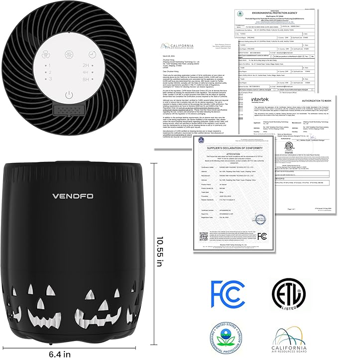 Air Purifiers for Home Bedroom up to 1076ft², True HEPA Air Filters Dust Pets Smoke Hair, 3 Fan Speeds Quiet, Timer Settings, Rechargeable Air Cleaner Office, Bedroom, Pets, Car(Black)-PurrikoPets