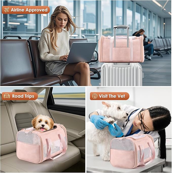 Fashion Leather Dog Carrier, Airline Approved Cat Carrier Soft Sided Pet Bag Carrier Purse for Puppy Kitten Small Animals Pink-PurrikoPets