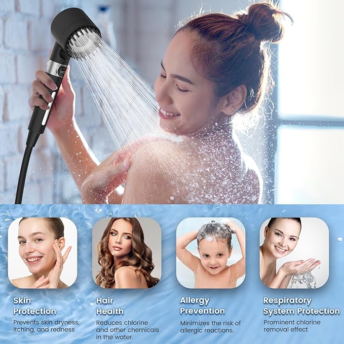 Filtered Shower Head with Handheld, High Pressure 3 Spray Mode Showerhead with 18 Stage Water Softener Filters for Hard Water - Remove Chlorine-BLACK-PurrikoPets