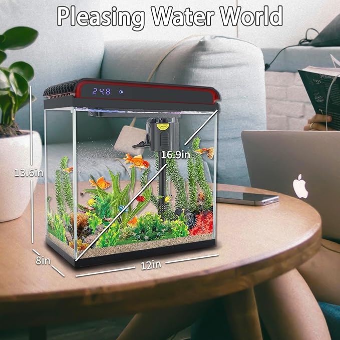 20 Gallon Fish Tank, Large Smart Aquarium with Self-Cleaning Pump 3 Color Lights Water Temperature Detection System, Smart Fish Tank for Betta Shrimp Guppy Goldfish Beta, Home Decor Gift with Tank-PurrikoPets