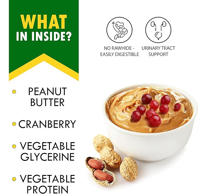 Dog Treats Peanut Butter Bones with Cranberry & Rawhide Free Chew 11 Oz - Pet Natural Mini & Big Snacks Healthy Collagen & Bulk Best Chews for Small & Large Dogs - Made for USA (Peanut Butter)-PurrikoPets