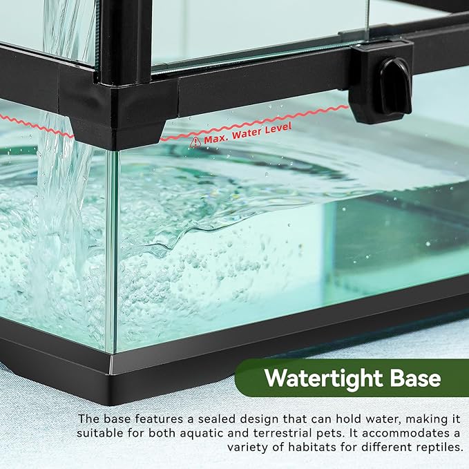 Glass Reptile Tank Front Opening Terrarium Suitable for Leopard Geckos, Snakes, Tree Frogs, Chameleons,Watertight Base, Ventilated Metal Mesh Top, Pre-Drilled Cable Holes 23.9x18x18''-PurrikoPets