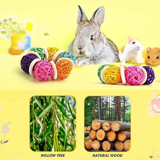 2 Pcs Natural Grass Chew Balls for Rabbits, Chinchillas, Hamsters & Mice - Safe Dental Health Toys for Teeth Grinding, Chewing & Dental Care, Small Animal Enrichment Chew Toys-PurrikoPets