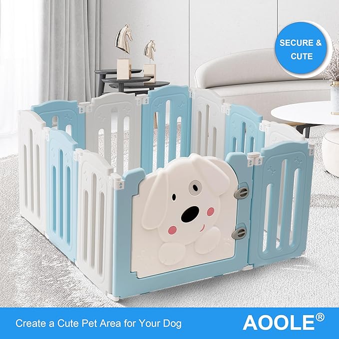 Foldable Dog Play Pen Indoors, Non-Slip Sturdy Puppy Playpen with Door, 25.5" H 10-Panel Adjustable Shape Dog Fence Pen for Small/Medium Dogs, Thickened, Easy to Store-PurrikoPets