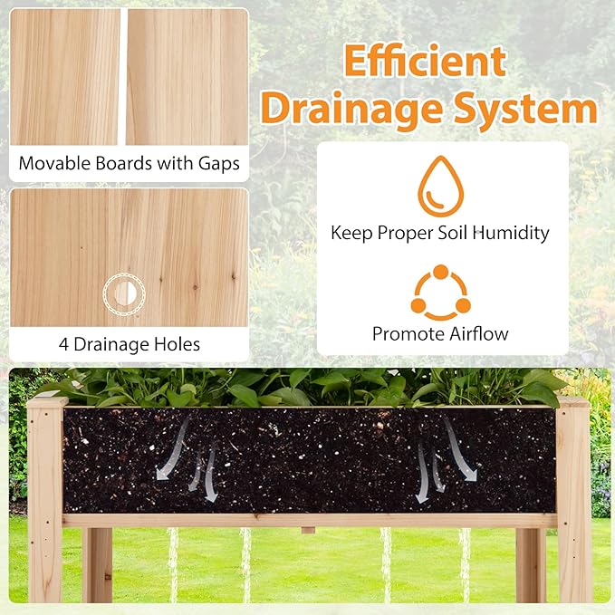 Giantex Raised Garden Bed with Trellis, Wooden Elevated Planter Box with Legs, Drainage Holes for Climbing Plants Vines Vegetables Flowers Herbs, Outdoor Horticulture Planter for Patio Yard-PurrikoPets