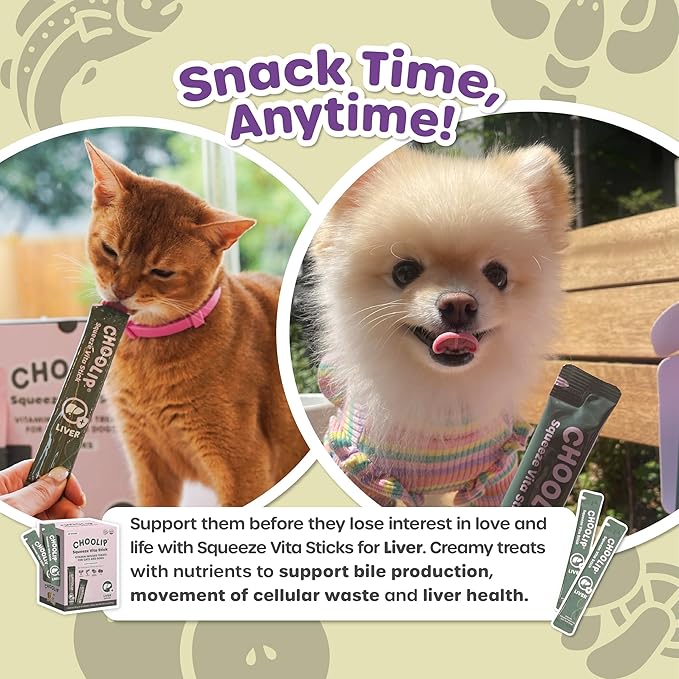 Grab & Go Squeeze Vita Stick Lickable Treats for Dogs & Cats. 49 Liver Support Sticks with Essential multivitamins. Soft and Tasty Paste for All Life Stages, Supporting Liver Health-PurrikoPets