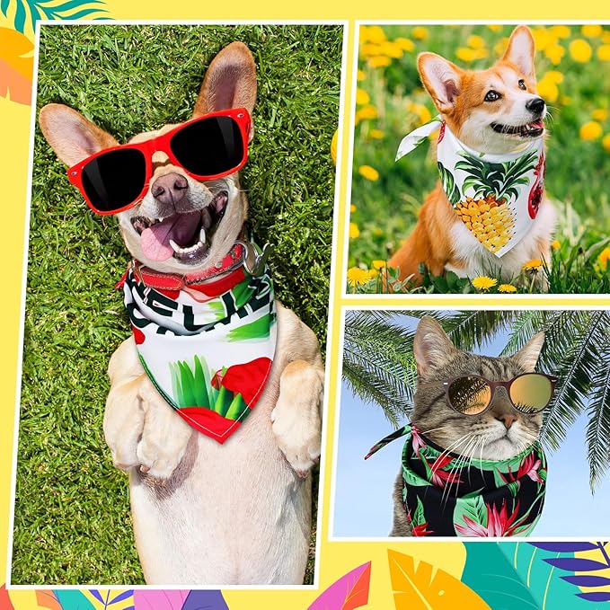 100 Pcs Hawaiian Dog Bandanas Bulk Pet Bibs Colorful Triangle Scarf Pet Bandanas for Medium Large Dogs Hawaiian Summer Luau Party Birthday Costume Decor-PurrikoPets