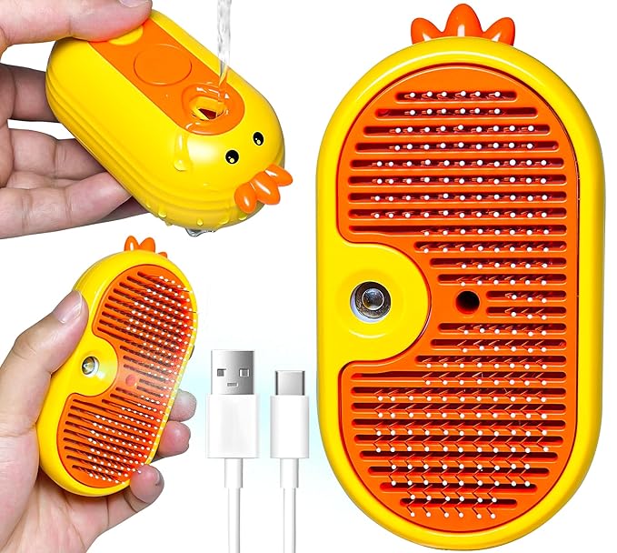 3-in-1 Rechargeable Steam Brush for Cats & Dogs - Anti-Static Spray Pet Grooming Brush with Warm Mist Massage, Hair Shedding Control, Detangling Comb & Cleaning Tool for Effective Deshedding-PurrikoPets